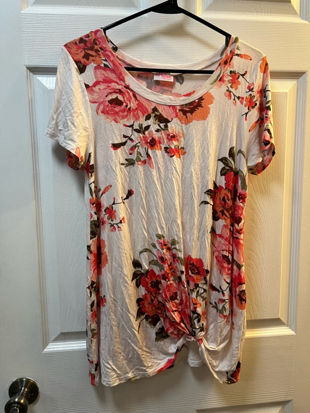 Pulse Floral Tie-Front Short Sleeve Top - Pink/White